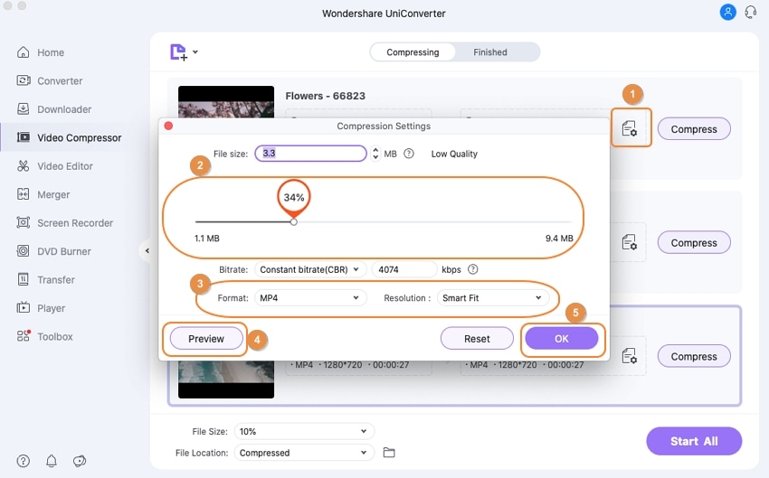 Select compression settings