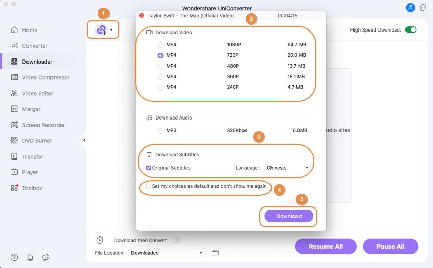 choose format with uniconverter