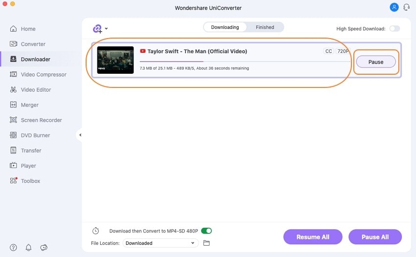 youtube to mov converter-begin conversion