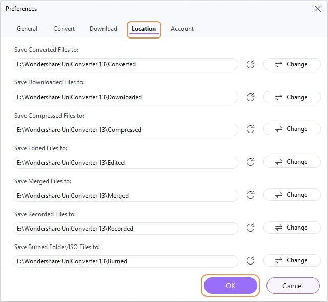 account preferences