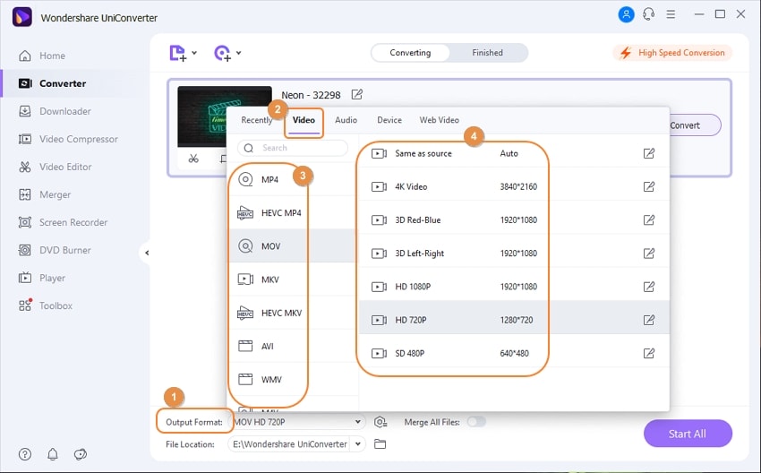 Choose MP4 as output format