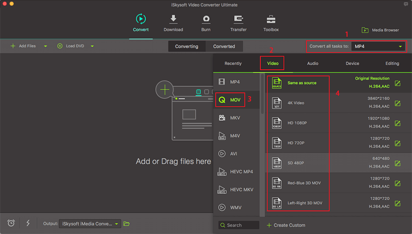 select mov as output format