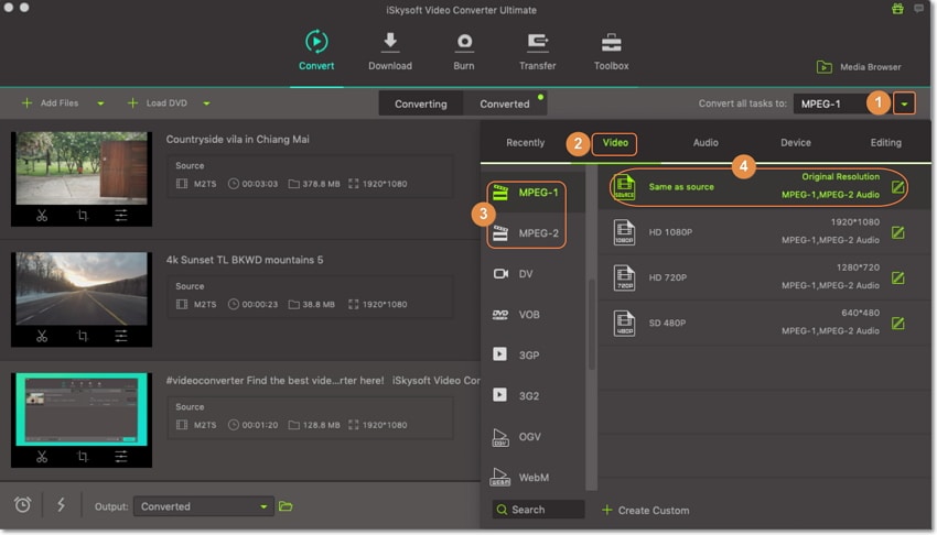 output as mpg on mts to mpg converter