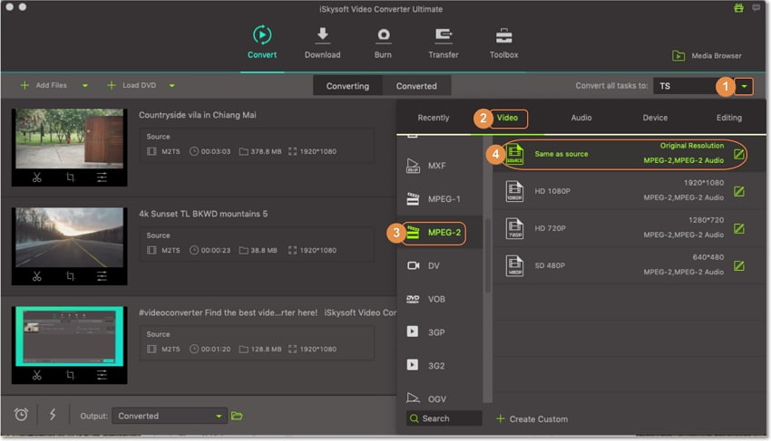 convert mts to mpeg2