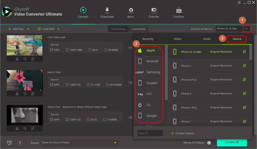 Select Output Format for iphone