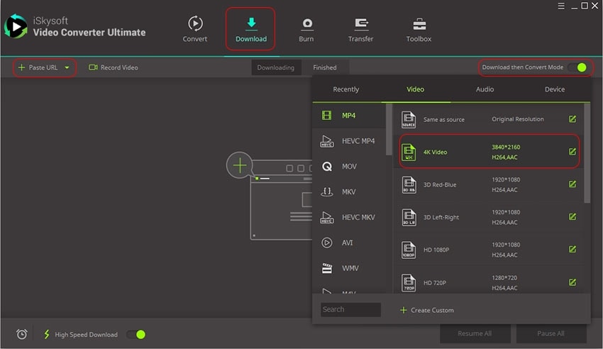 Select MP3 or MP4 as the output format to download youtube