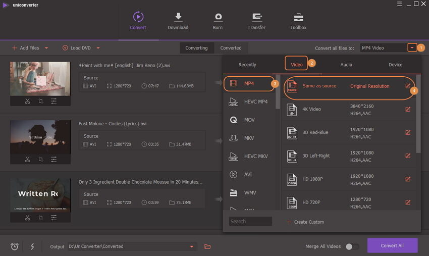 Select MP4 as the output format for the flash files