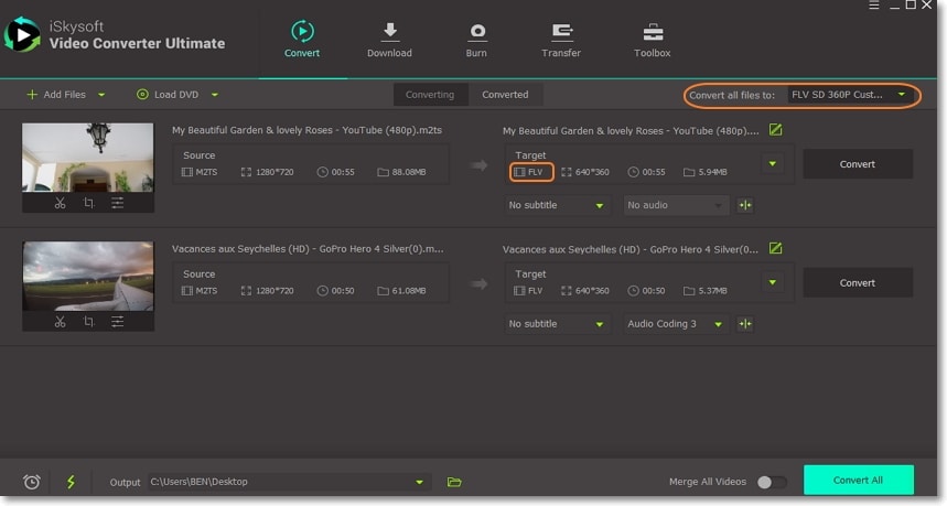 output as flv on mts to flv converter