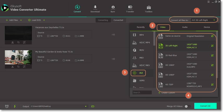 output as avi on ts to avi converter