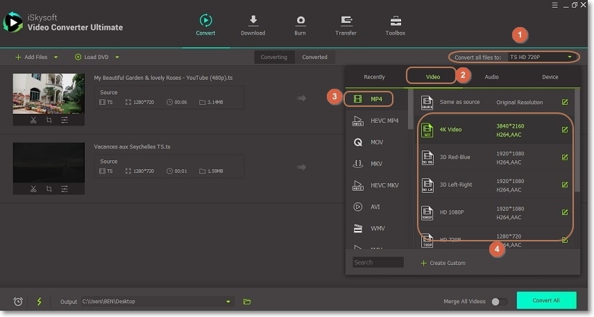 set output format on ts converter