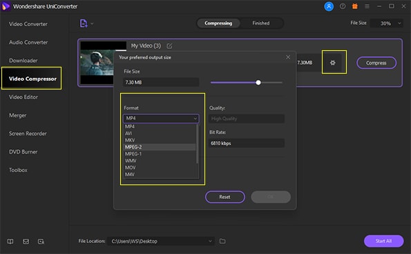 setting compress format