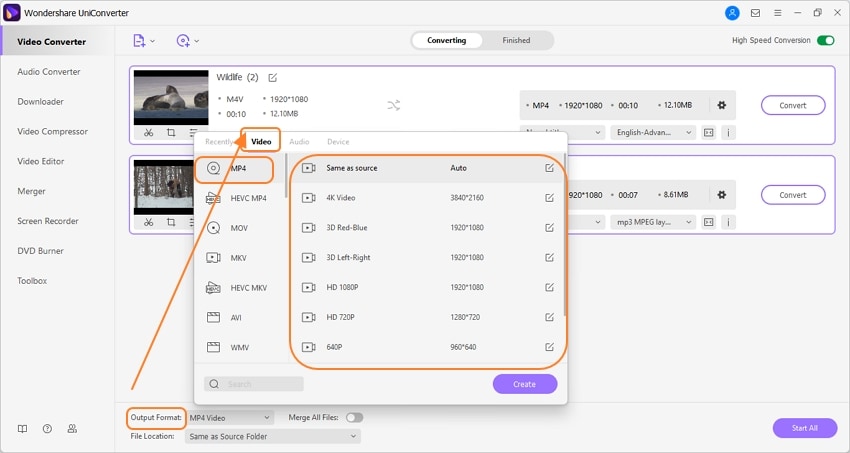 choose output format