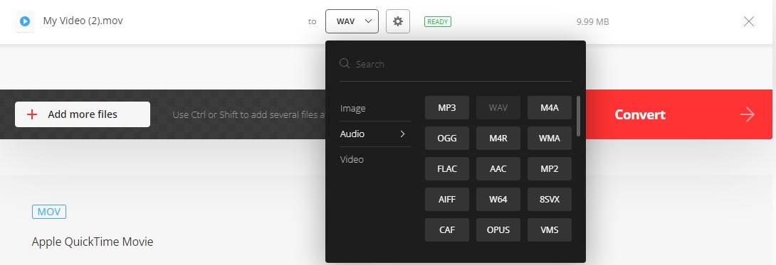 mov to wav converter online