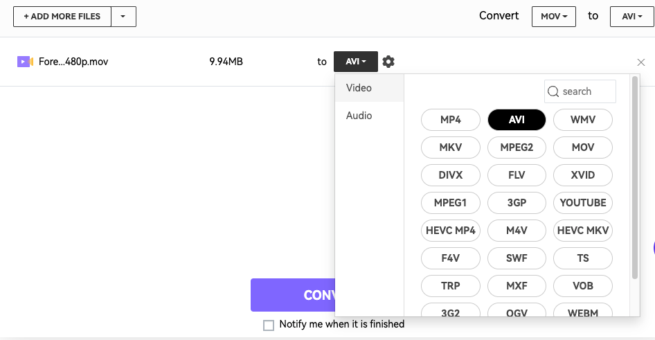 mediaio free mov to avi converter