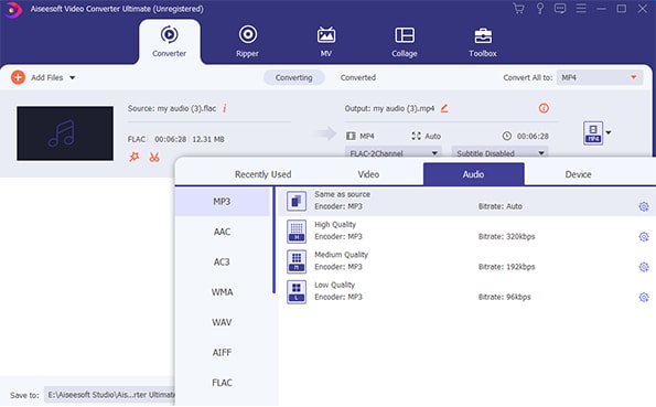 aiseesoft convert flac to mp3