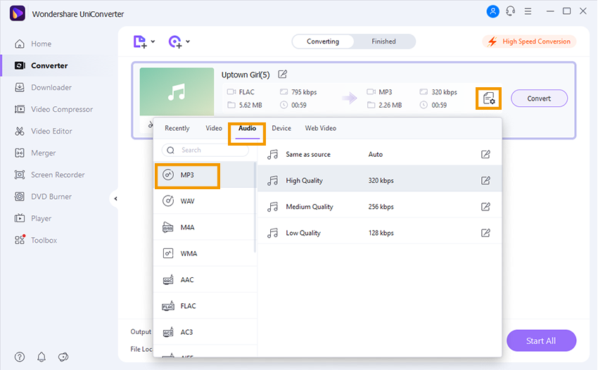 how to convert flac audio to mp3