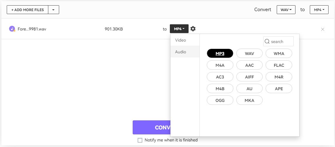 choose mp3 as the output format