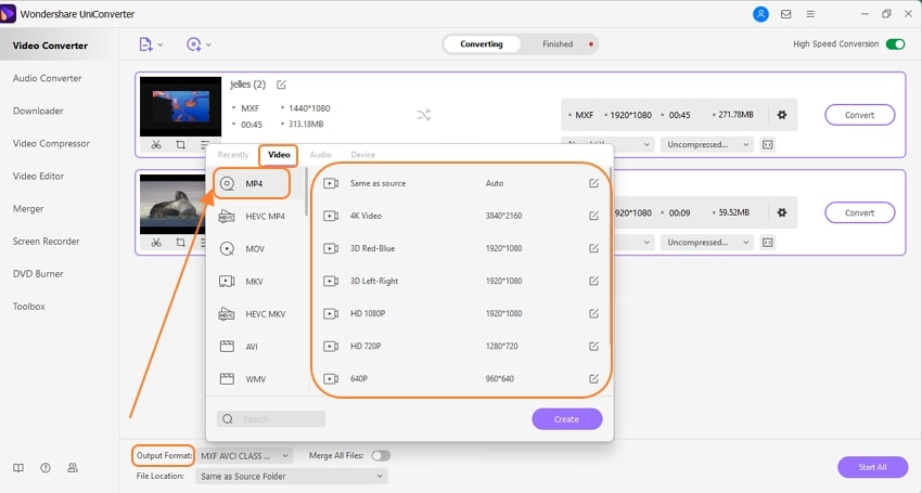 choose output format