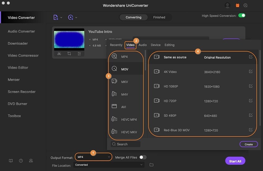 choose mac uniconverter output format