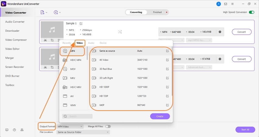 choose output format