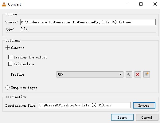 convert mov to wmv on vlc