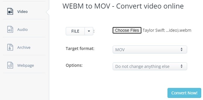 aconvert webm to mov converter