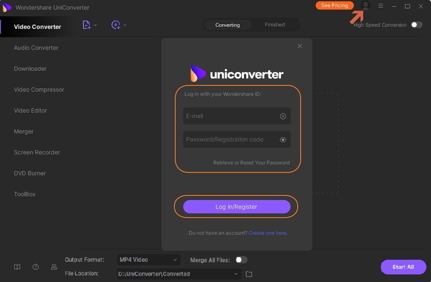 como se conectar ao Wondershare Uniconverter