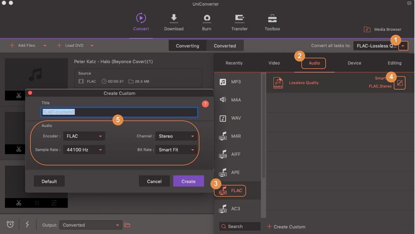 Adjust settings for FLAC compression in iskysoft FLAC compressor