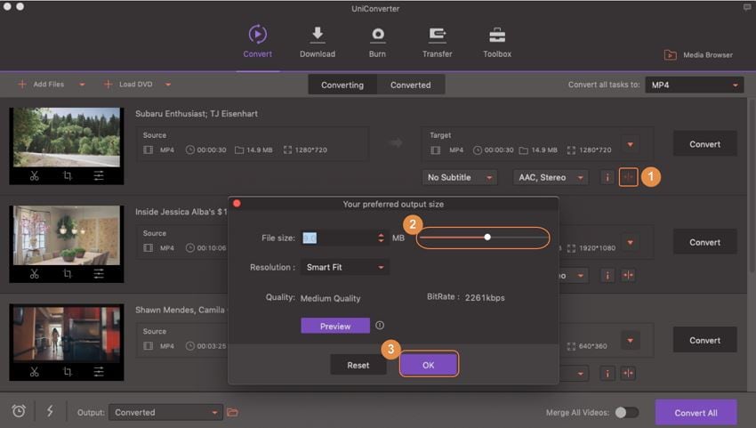 Choose compression settings for single process