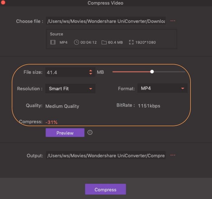 Adjust video parameters to reduce video file size