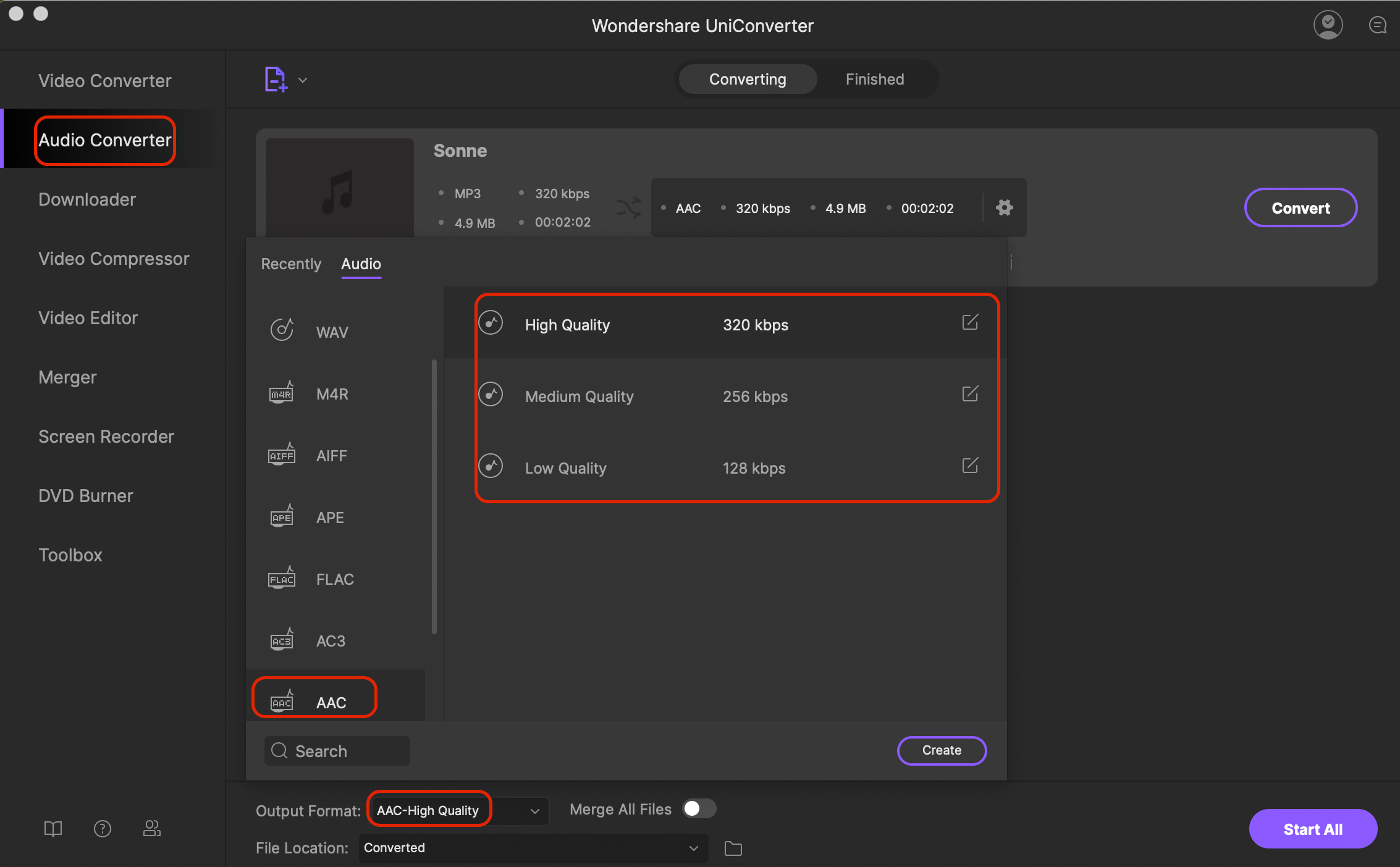 convert mp3 to aac