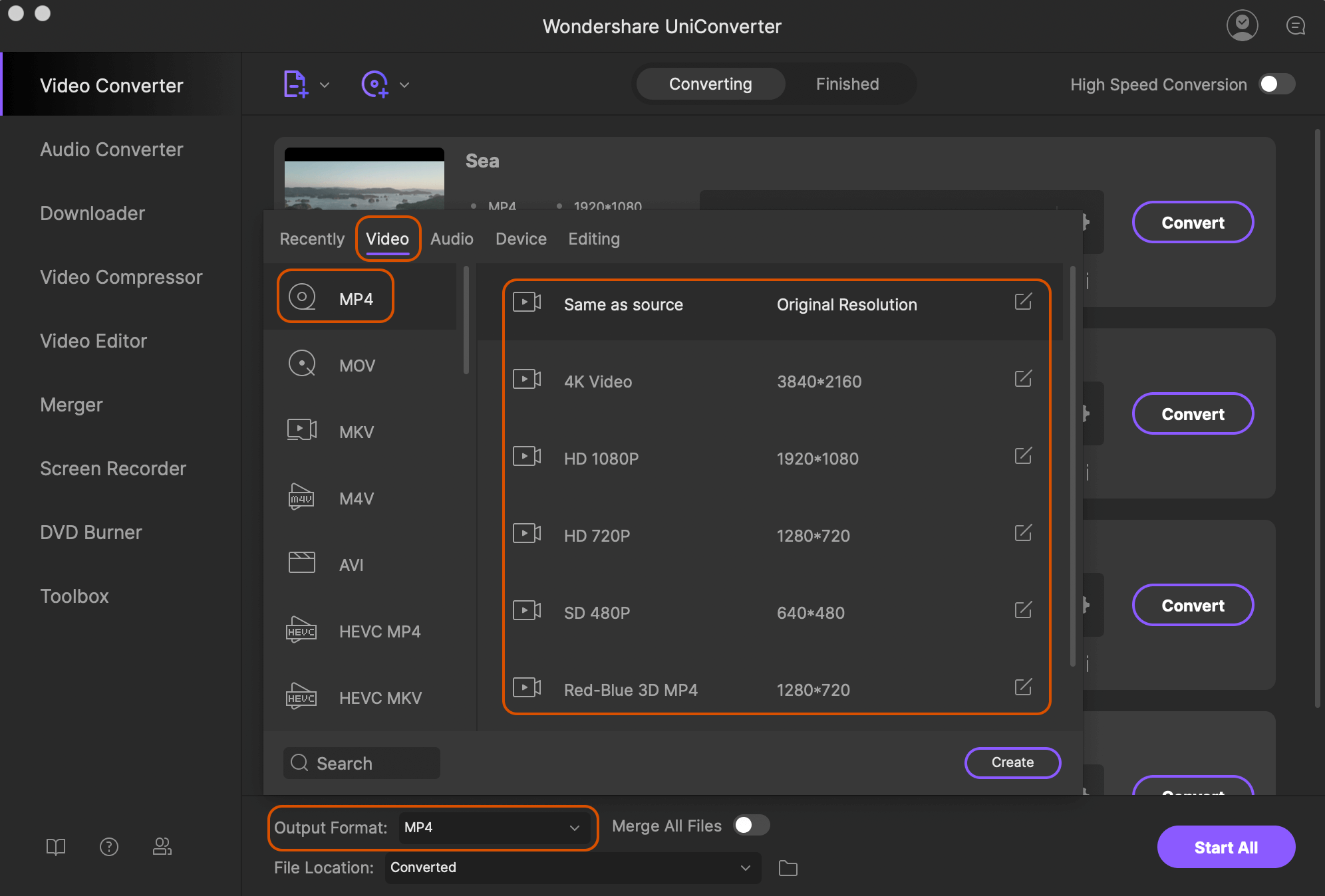 Select MP4 as the output format