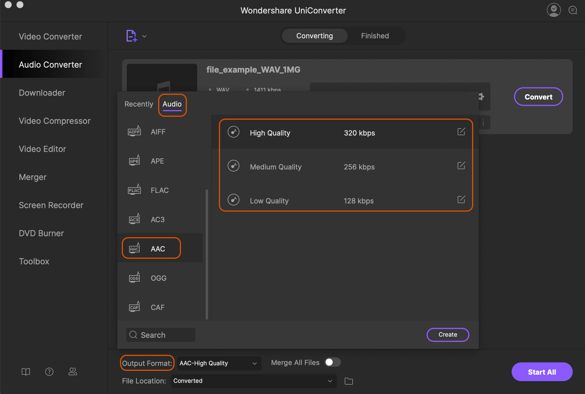 convert wav to aac