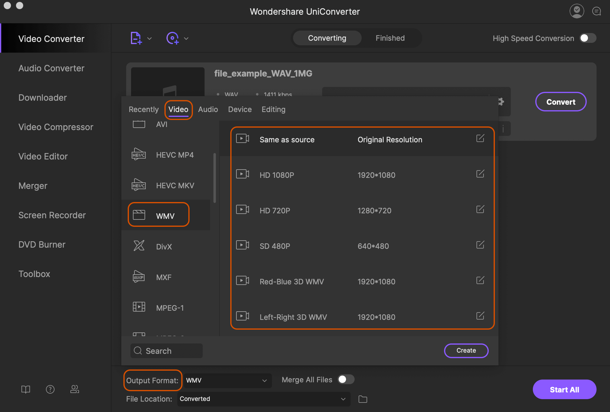 convert wav to wmv format