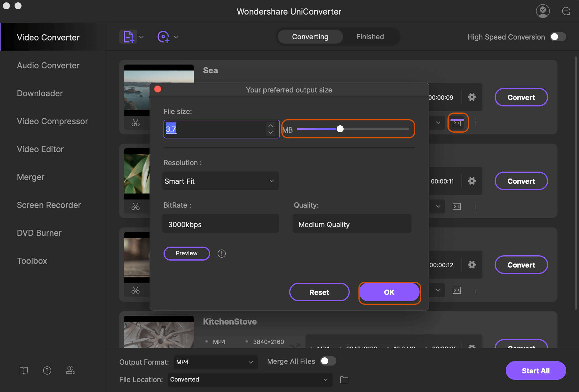 Select compression settings