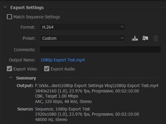 adobe premiere export mp4