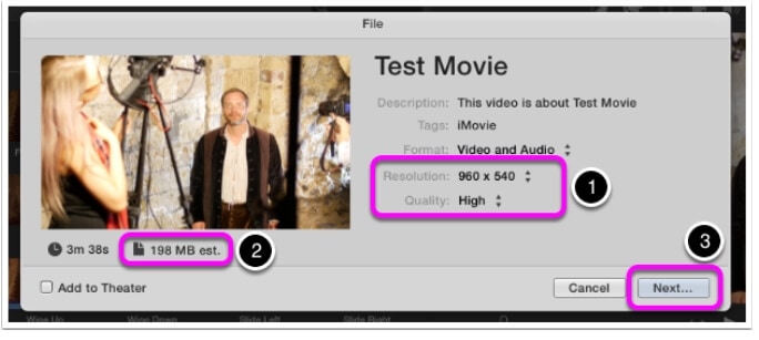 set the parameters to compress mov