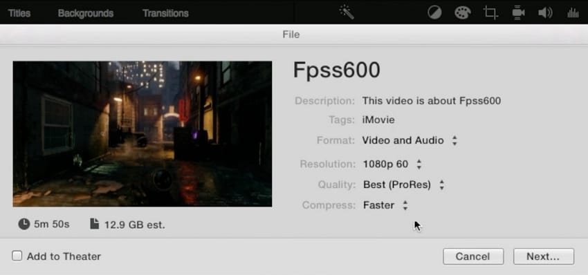 Compresseur vidéo gratuit sur Mac iMovie