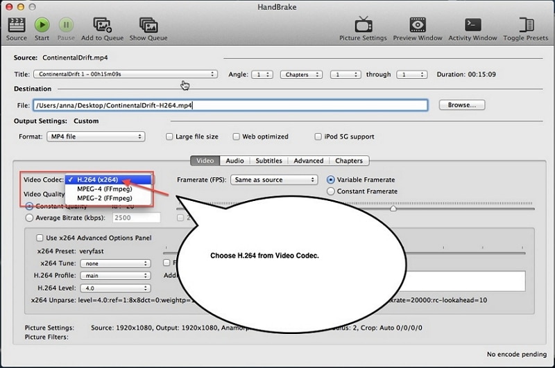 Compress a Video on Mac with Handbrake step 3