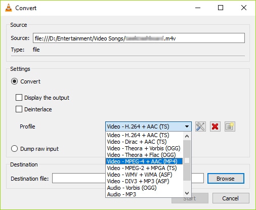 Convert DivX to MP4 in VLC step 3