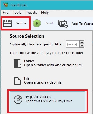 convert DVD to MP4 using Handbrake step 1