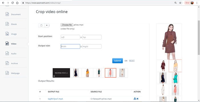 Crop MP4 Online with AConvert