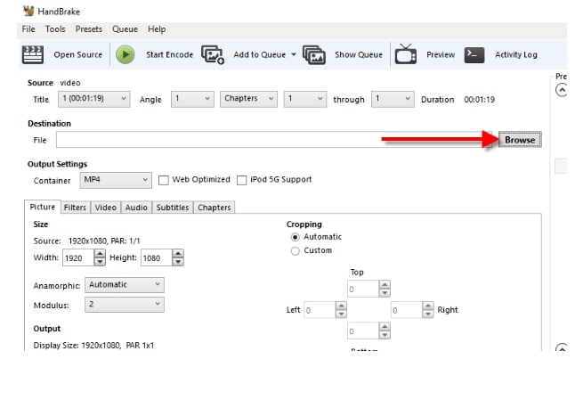 make an MP4 file smaller using Handbrake step 3