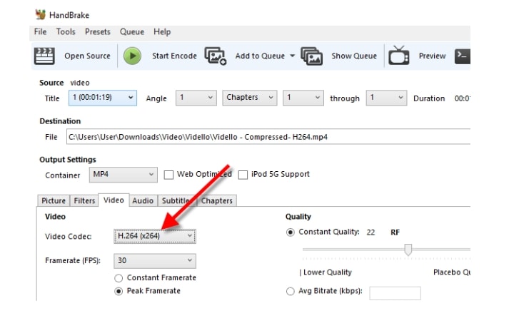 make an MP4 file smaller using Handbrake step 4