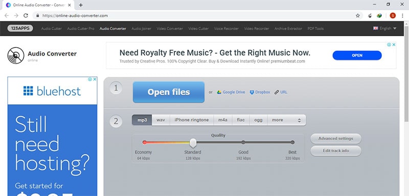 mp4 to wav online with Online Audio Converter