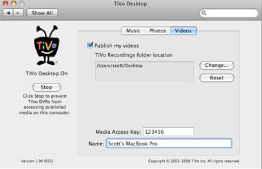 Transferir vídeo Mac para TiVo