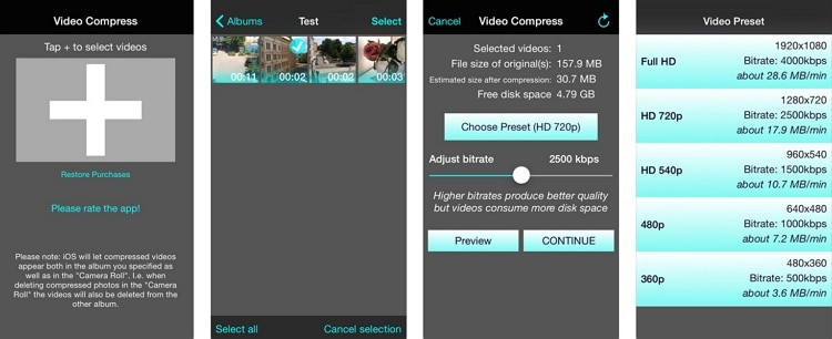 Appli de compression vidéo pour iPhone Video Compress - Shrink Vids
