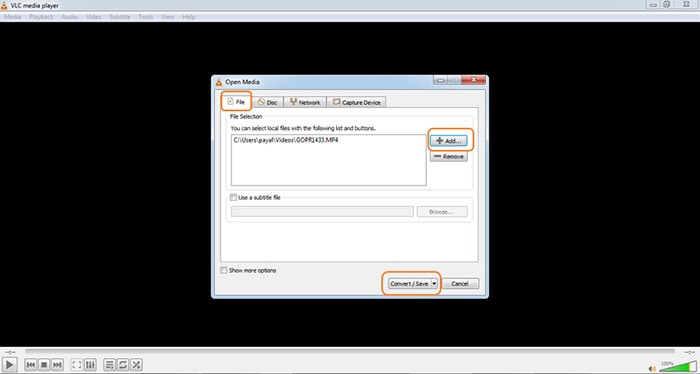 add video to compress video in vlc